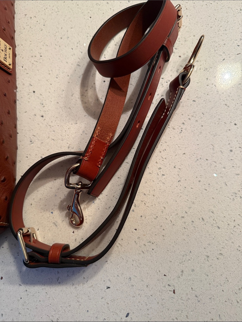 Dooney & Bourke Brown Ostrich-Texture Leather Satchel with Removable Strap - Picture 7 of 10